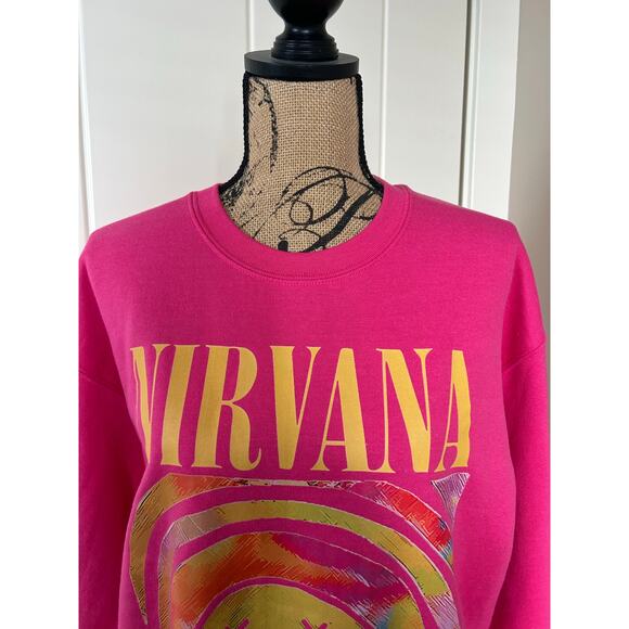 Nirvana Smiley Face Hot Pink Oversized Sweatshirt Size Medium - Picture 8 of 8